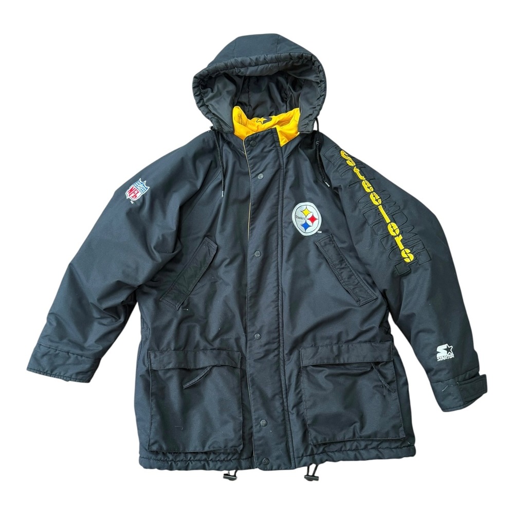 Vintage Starter Pittsburgh Steelers NFL Pro Line Parka Jacket Mens Large Black